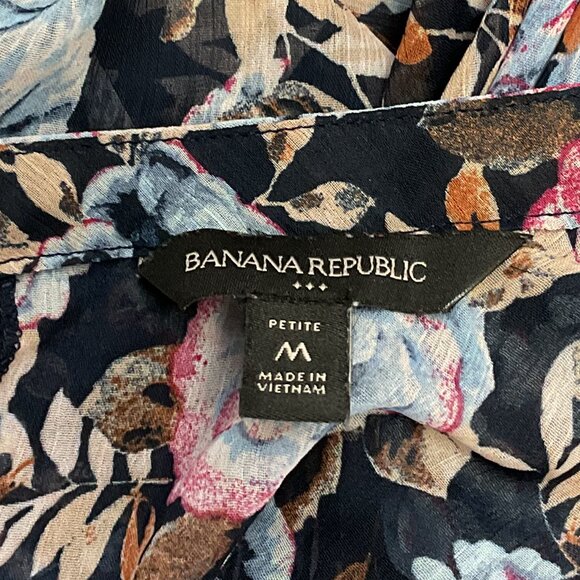 Banana Republic Navy Floral Chiffon Midi Dress | Size -Medium Petite - Picture 4 of 5